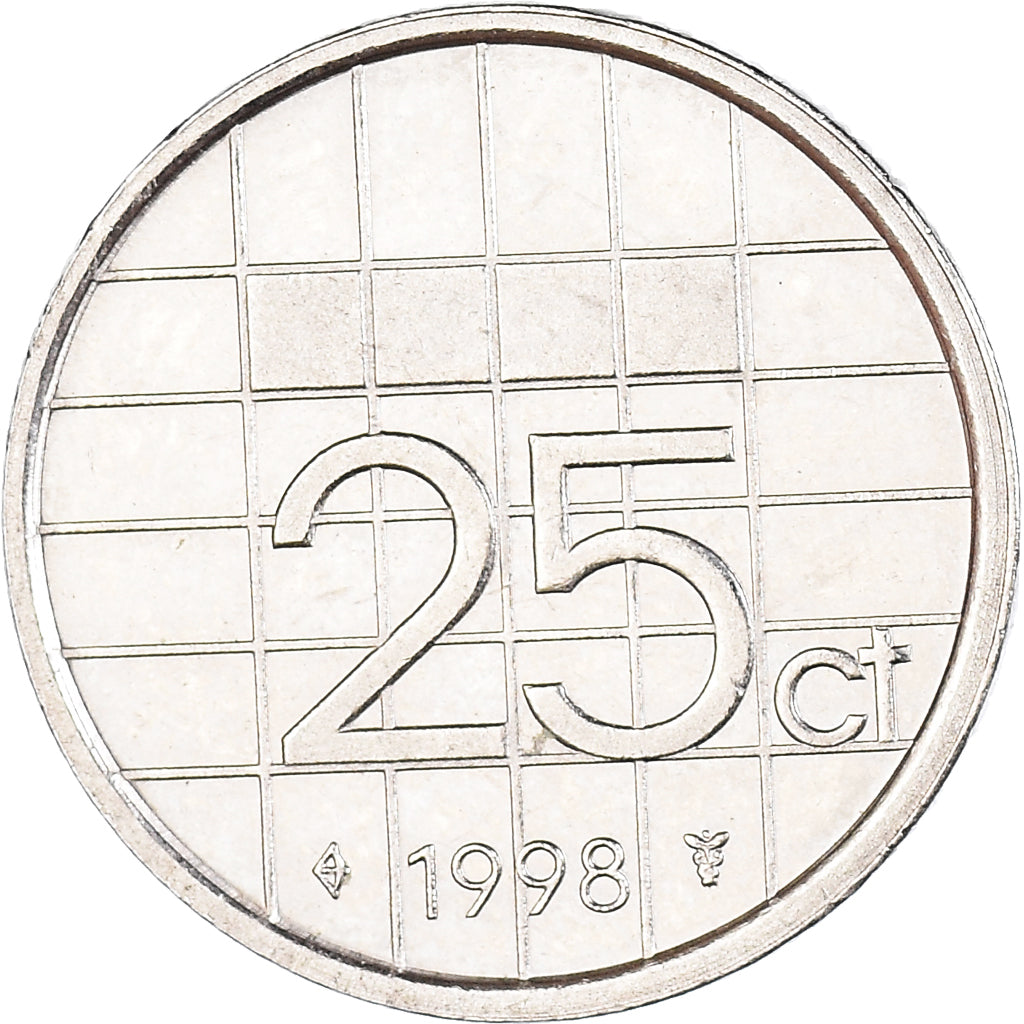 Moneta, Holandia, Beatrix, 25 Cents, 1998, AU(50-53), Nikiel, KM:204
