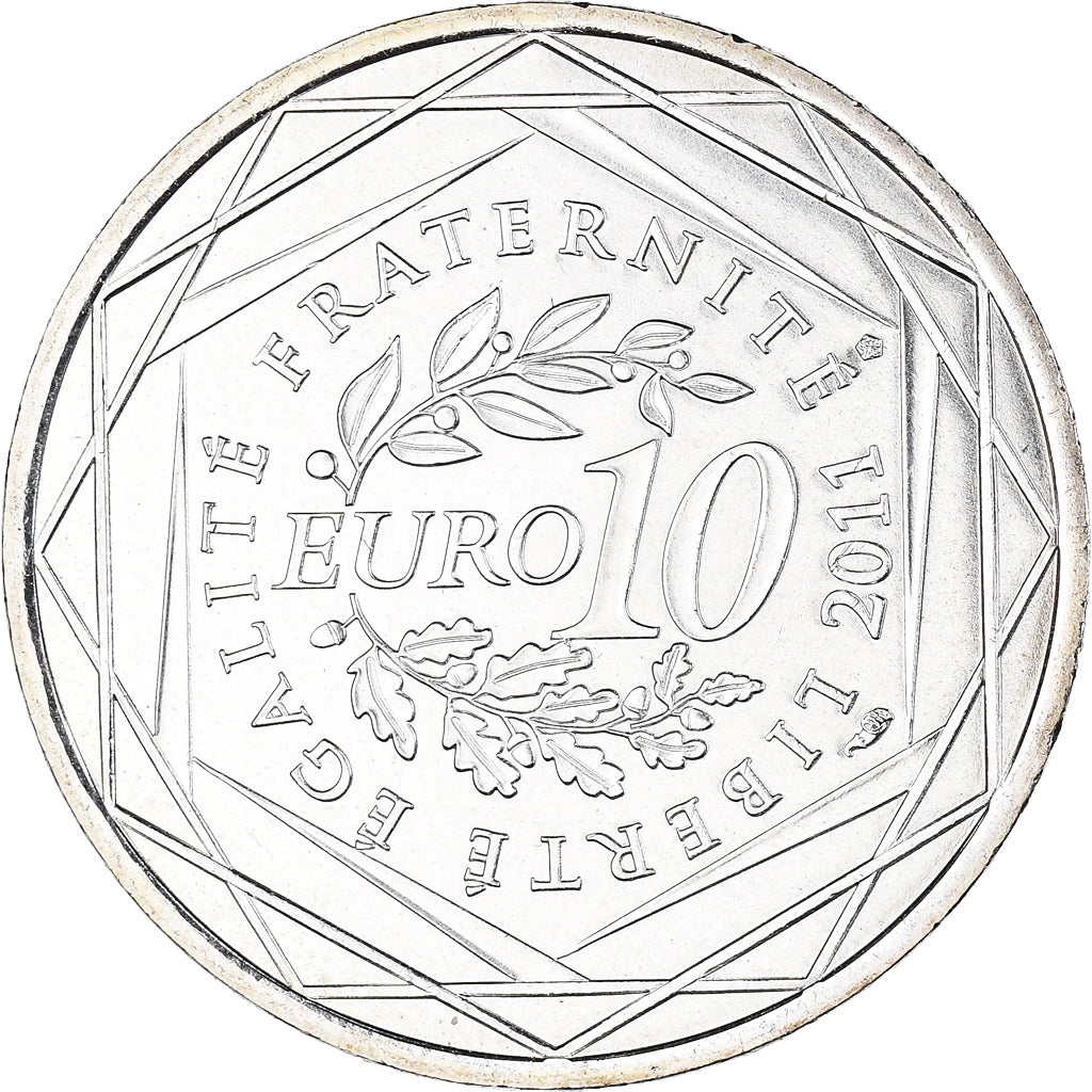 França, 10 Euro, 2011, Paris, Ile De France, MS(63), Prata, KM:1739