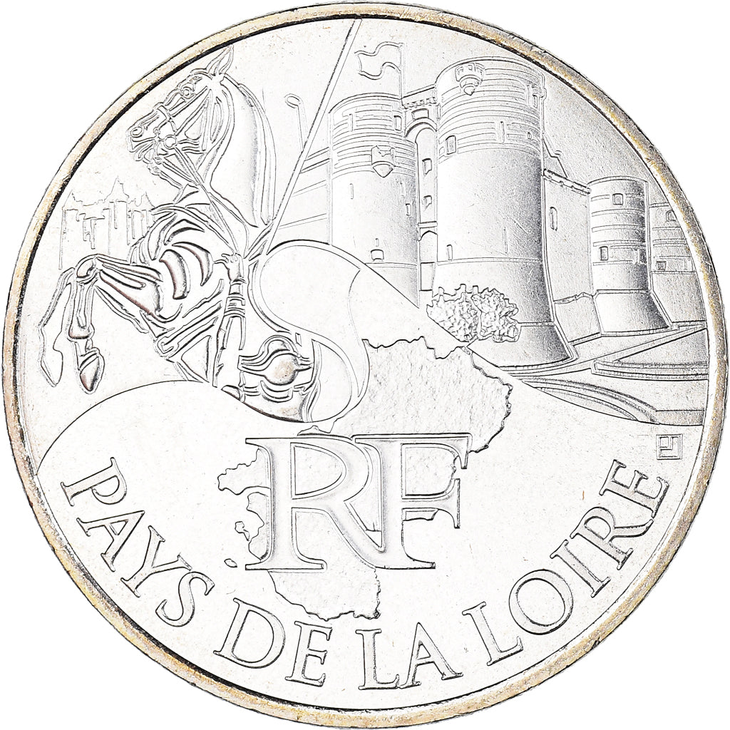 França, 10 Euro, 2011, Paris, Pays De La Loire, MS(63), Prata, KM:1746