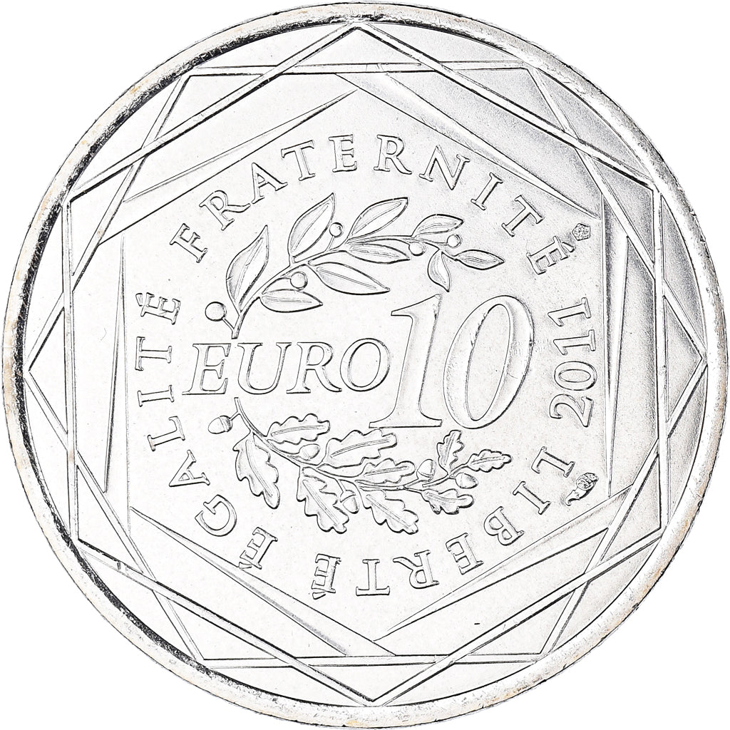 França, 10 Euro, 2011, Paris, Pays De La Loire, MS(63), Prata, KM:1746