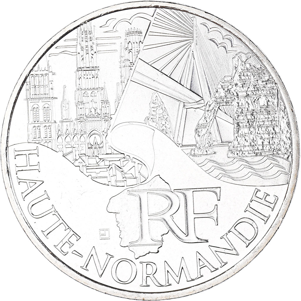 France, 10 Euro, 2011, Paris, Haute-Normandie, MS(63), Silver, KM:1738