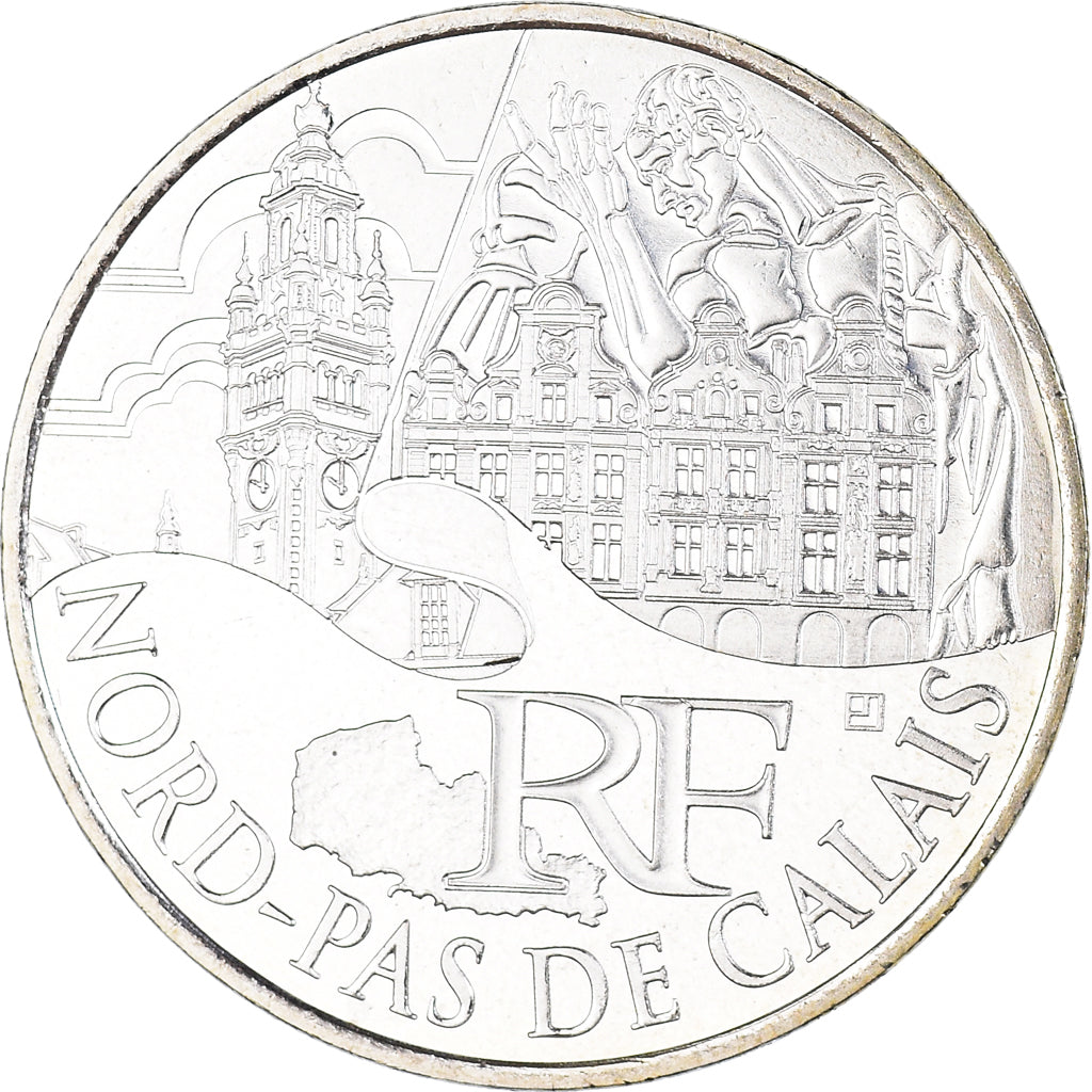 France, 10 Euro, 2011, Paris, Nord-Pas De Calais, MS(63), Silver, KM:1745