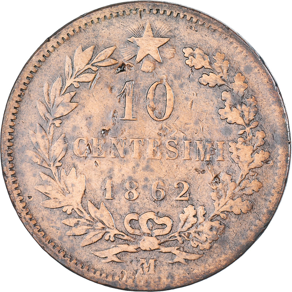 Coin, Italy, Vittorio Emanuele II, 10 Centesimi, 1862, Milan, F(12-15), Copper