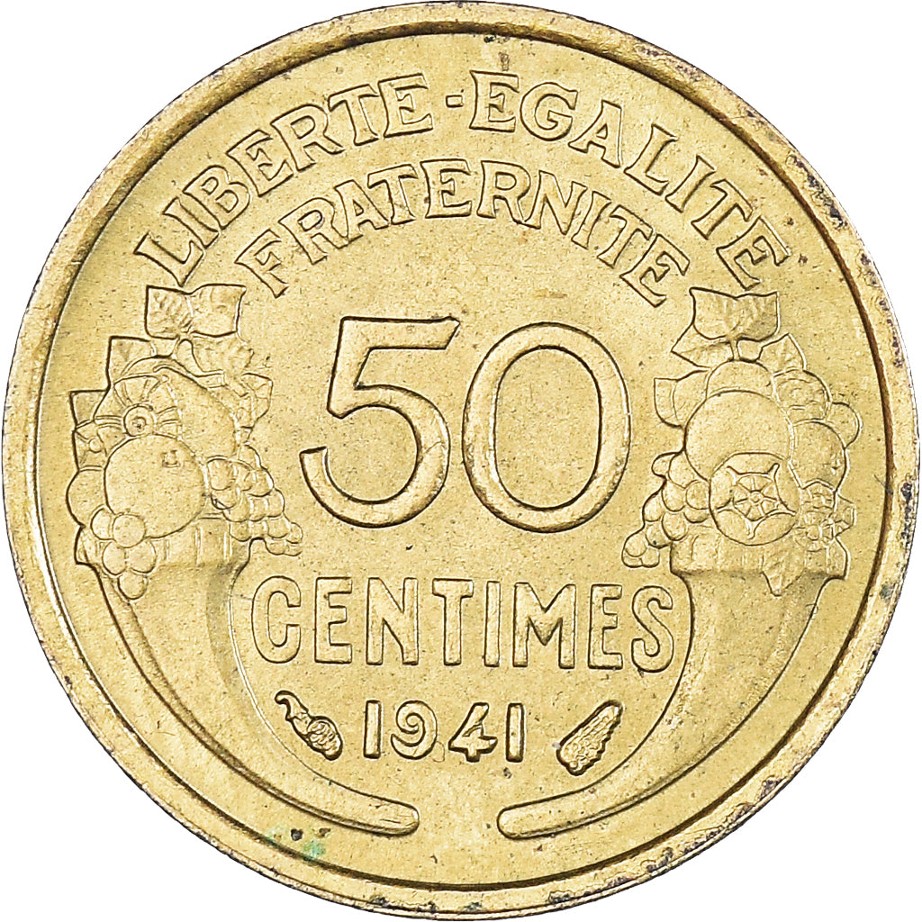 Moeda, França, Morlon, 50 Centimes, 1941, AU(50-53), Alumínio-Bronze, KM:894.1