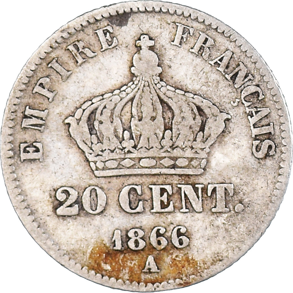 Coin, France, Napoleon III, Napoléon III, 20 Centimes, 1866, Paris, VF(20-25)