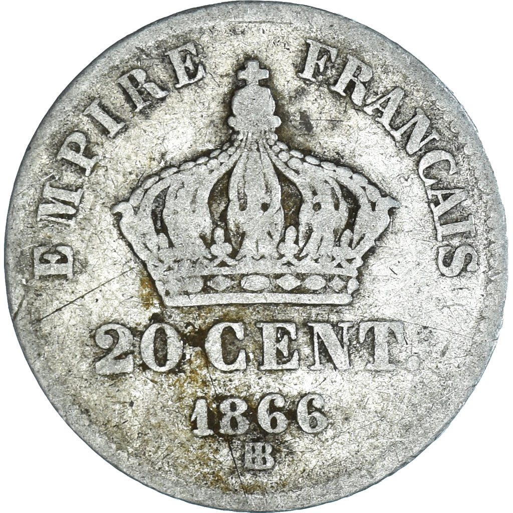 Monnaie, France, Napoleon III, Napoléon III, 20 Centimes, 1866, Strasbourg, B+