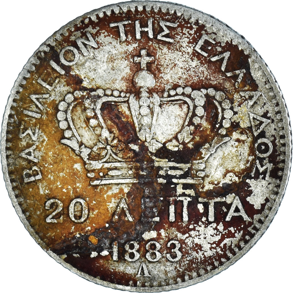 Coin, Greece, George I, 20 Lepta, 1883, Paris, VF(20-25), Silver, KM:44