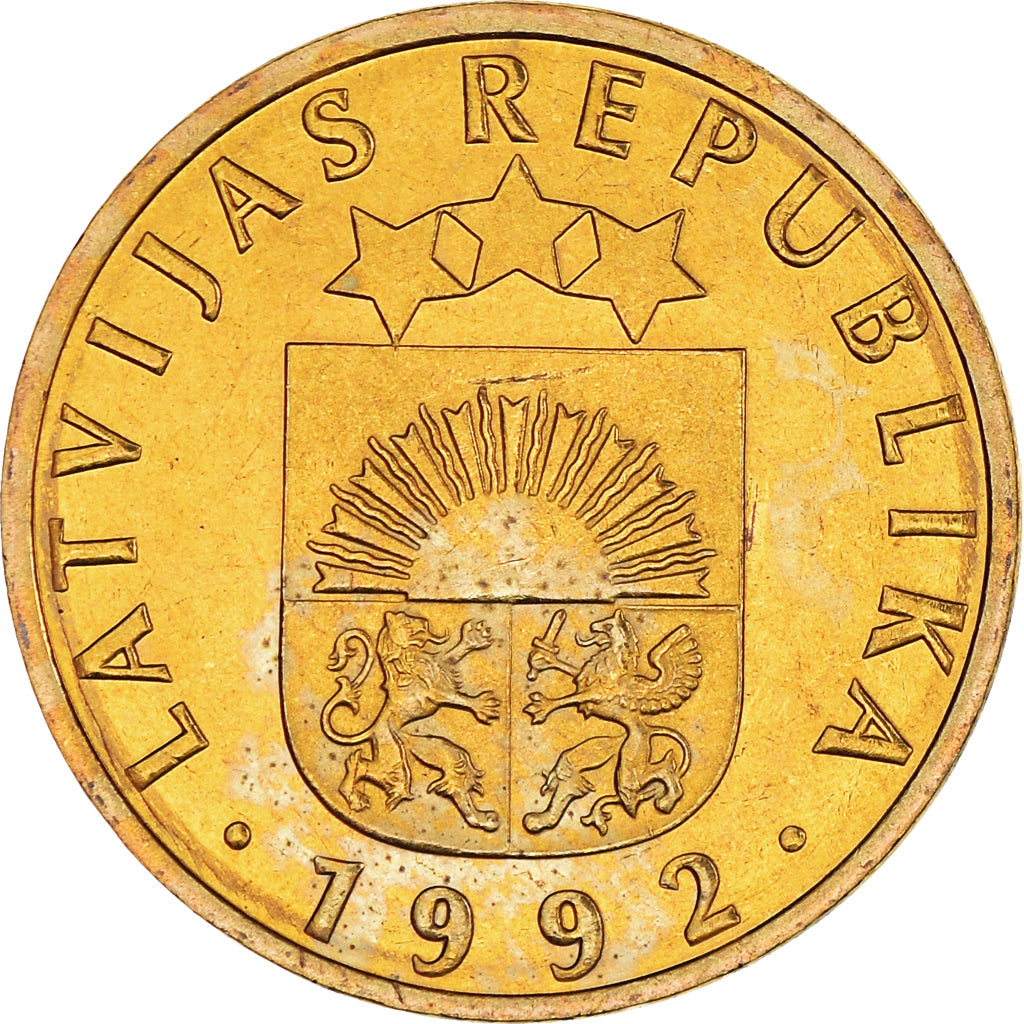 Coin, Latvia, 10 Santimu, 1992, MS(60-62), Nickel-brass, KM:17