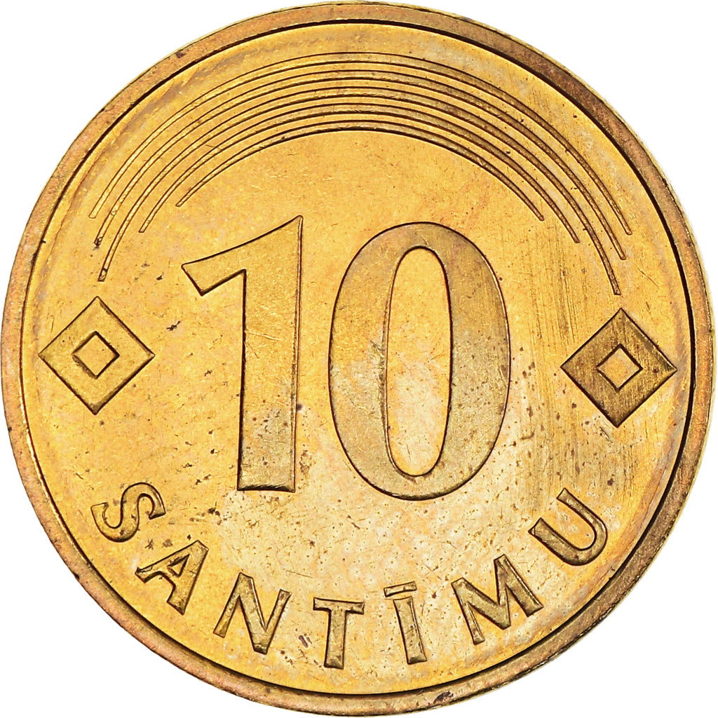 Coin, Latvia, 10 Santimu, 1992, MS(60-62), Nickel-brass, KM:17
