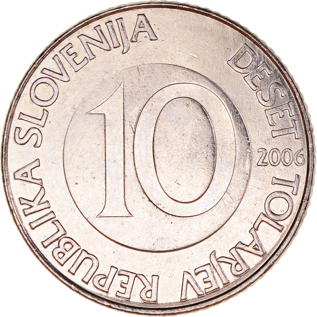 Münze, Slowenien, 10 Tolarjev, 2006, VZ+, Kupfer-Nickel, KM:41