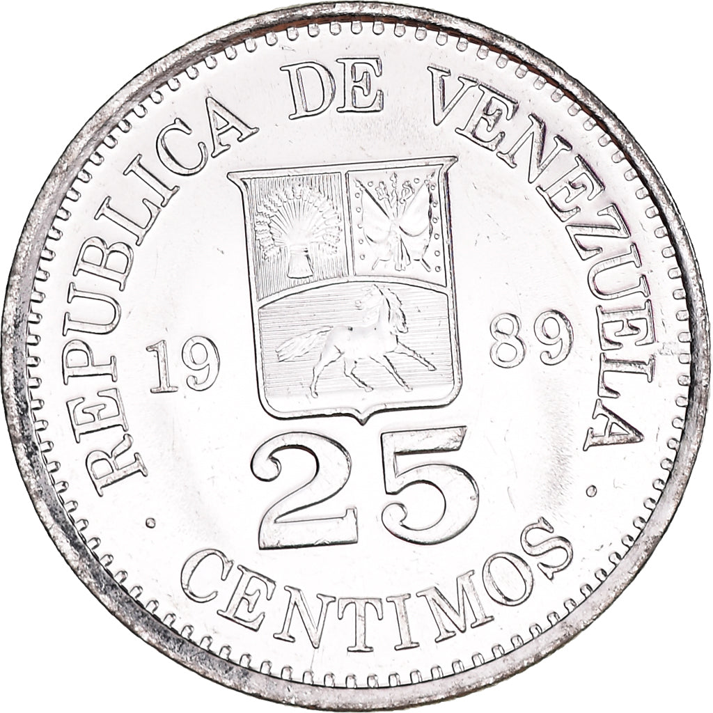 Munten, Venezuela, 25 Centimos, 1989, UNC, Nickel Clad Steel, KM:50a