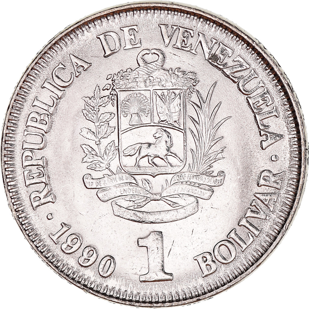 Munten, Venezuela, Bolivar, 1990, UNC, Nickel Clad Steel, KM:52a.2