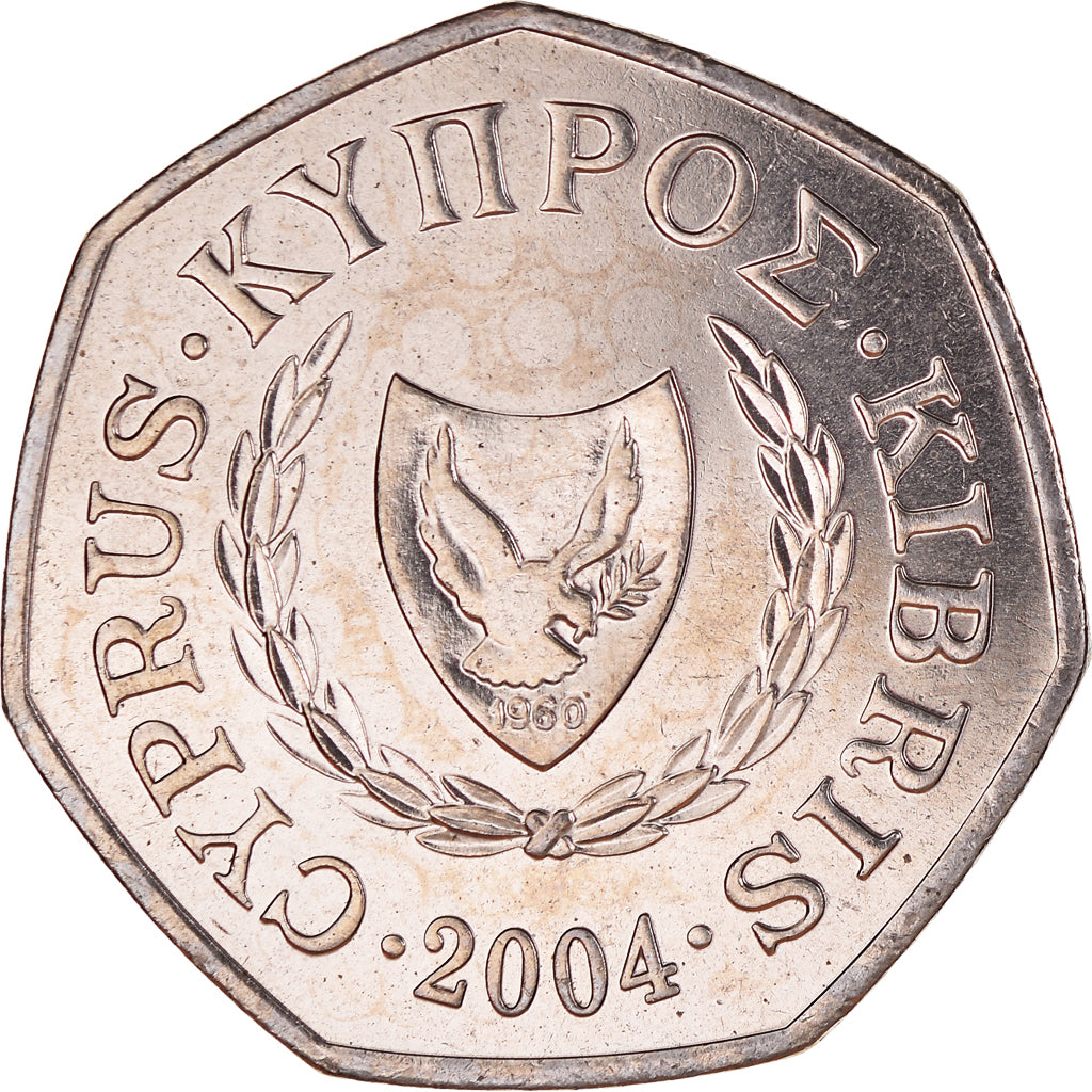 Moneda, Chipre, 50 Cents, 2004, SC+, Cobre - níquel, KM:66