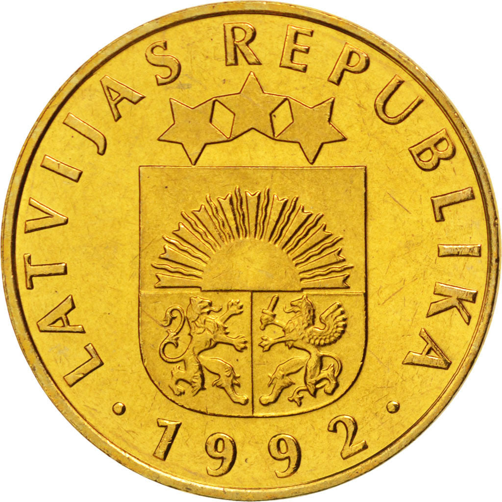 Coin, Latvia, 20 Santimu, 1992, MS(63), Nickel-brass, KM:22.1