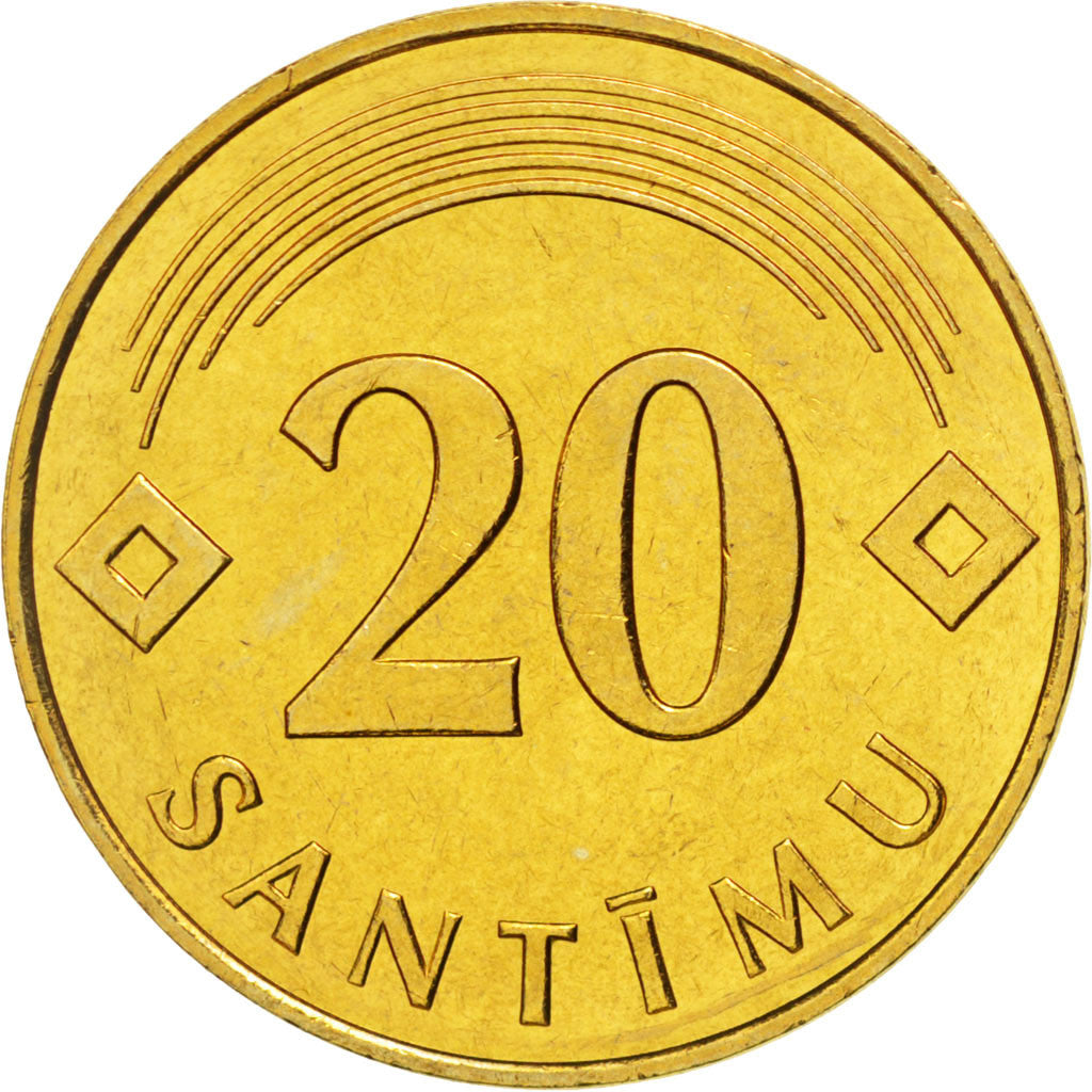 Coin, Latvia, 20 Santimu, 1992, MS(63), Nickel-brass, KM:22.1