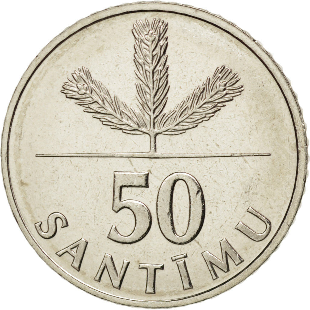 Coin, Latvia, 50 Santimu, 1992, MS(63), Copper-nickel, KM:13