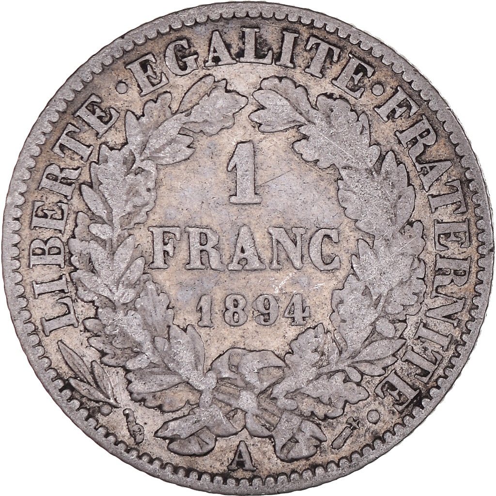 Moneta, Francia, Cérès, Franc, 1894, Paris, MB+, Argento, KM:822.1