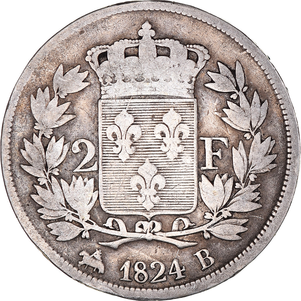 Münze, Frankreich, Louis XVIII, Louis XVIII, 2 Francs, 1824, Rouen, S, Silber