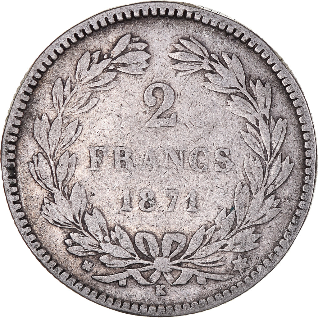 Monnaie, France, Cérès, 2 Francs, 1871, Bordeaux, TB, Argent, Gadoury:529