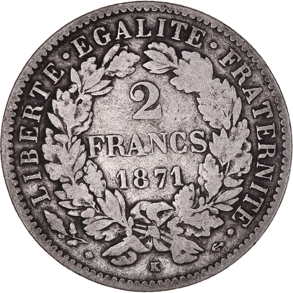 Monnaie, France, Cérès, 2 Francs, 1871, Bordeaux, TB, Argent, Gadoury:529
