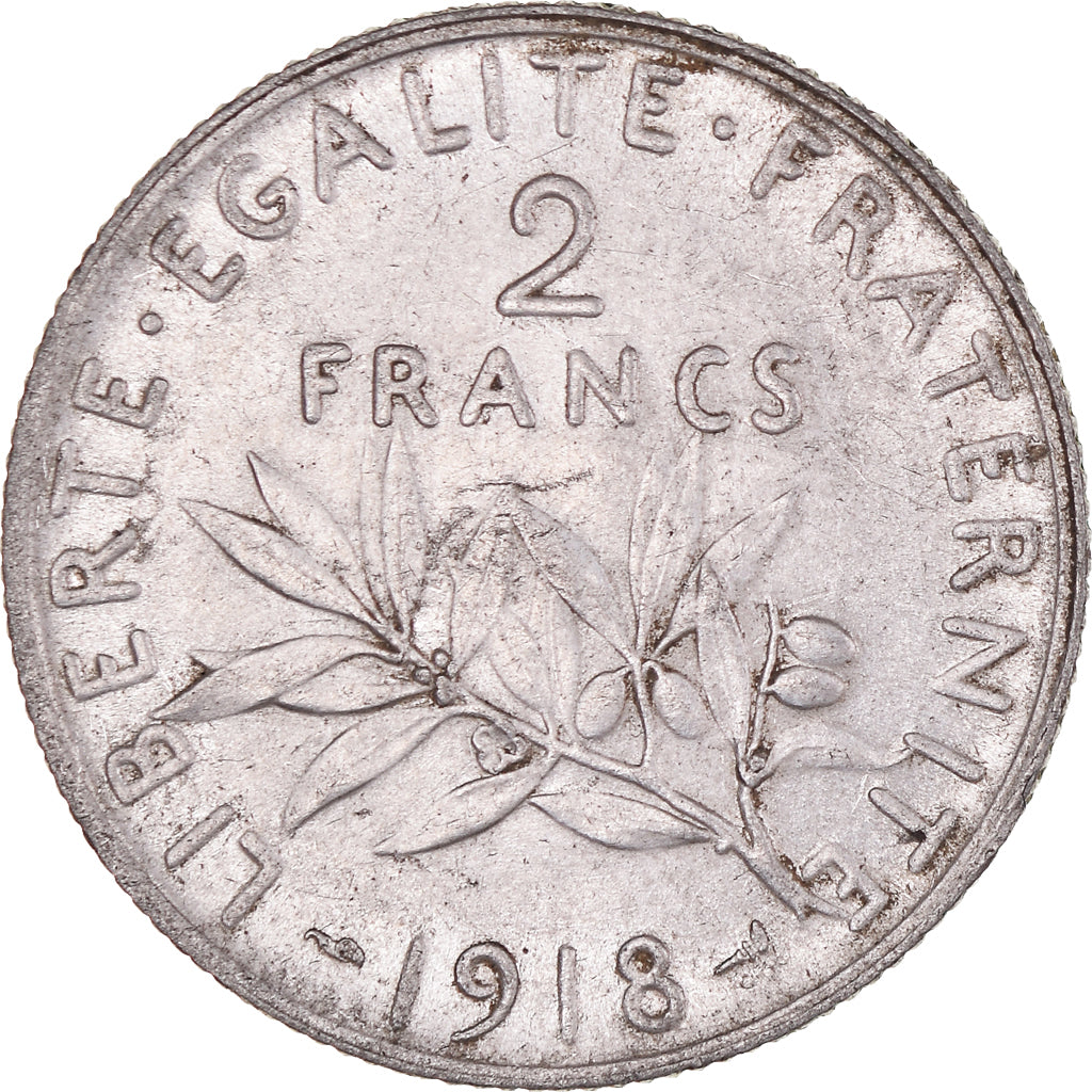 Moeda, França, Semeuse, 2 Francs, 1918, Paris, MS(60-62), Prata, KM:845.1