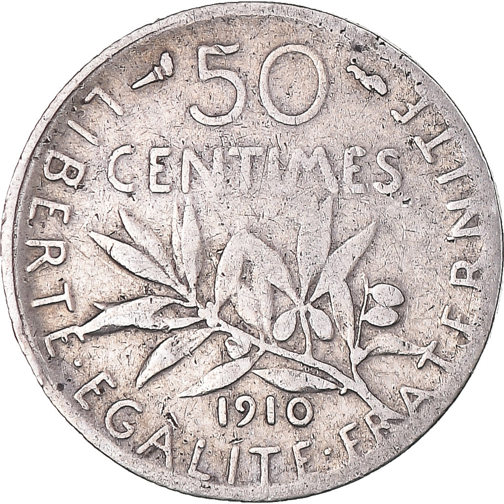 Moneta, Francia, Semeuse, 50 Centimes, 1910, Paris, MB, Argento, KM:854