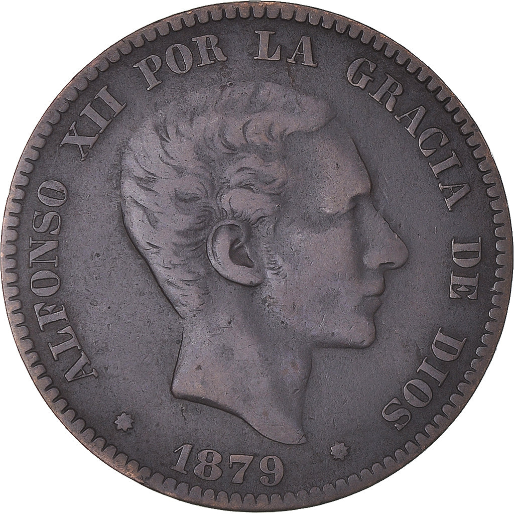 Munten, Spanje, Alfonso XII, 10 Centimos, 1879, Madrid, ZF, Bronzen, KM:675
