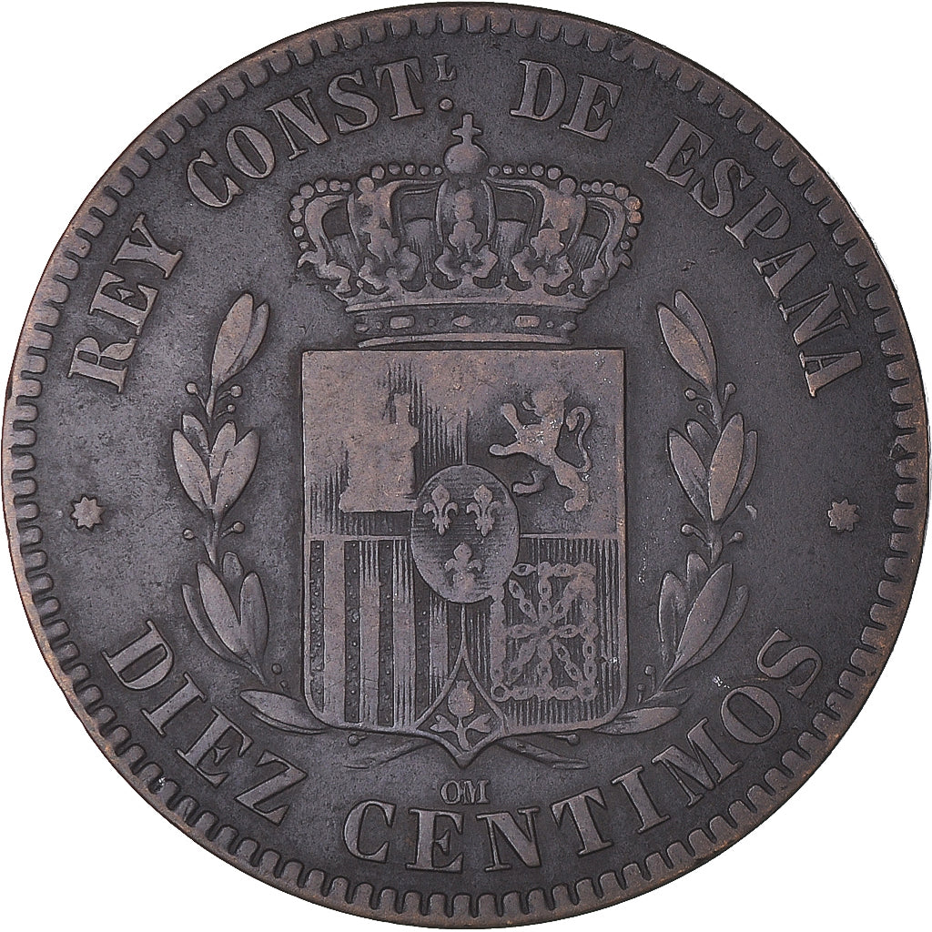 Munten, Spanje, Alfonso XII, 10 Centimos, 1879, Madrid, ZF, Bronzen, KM:675