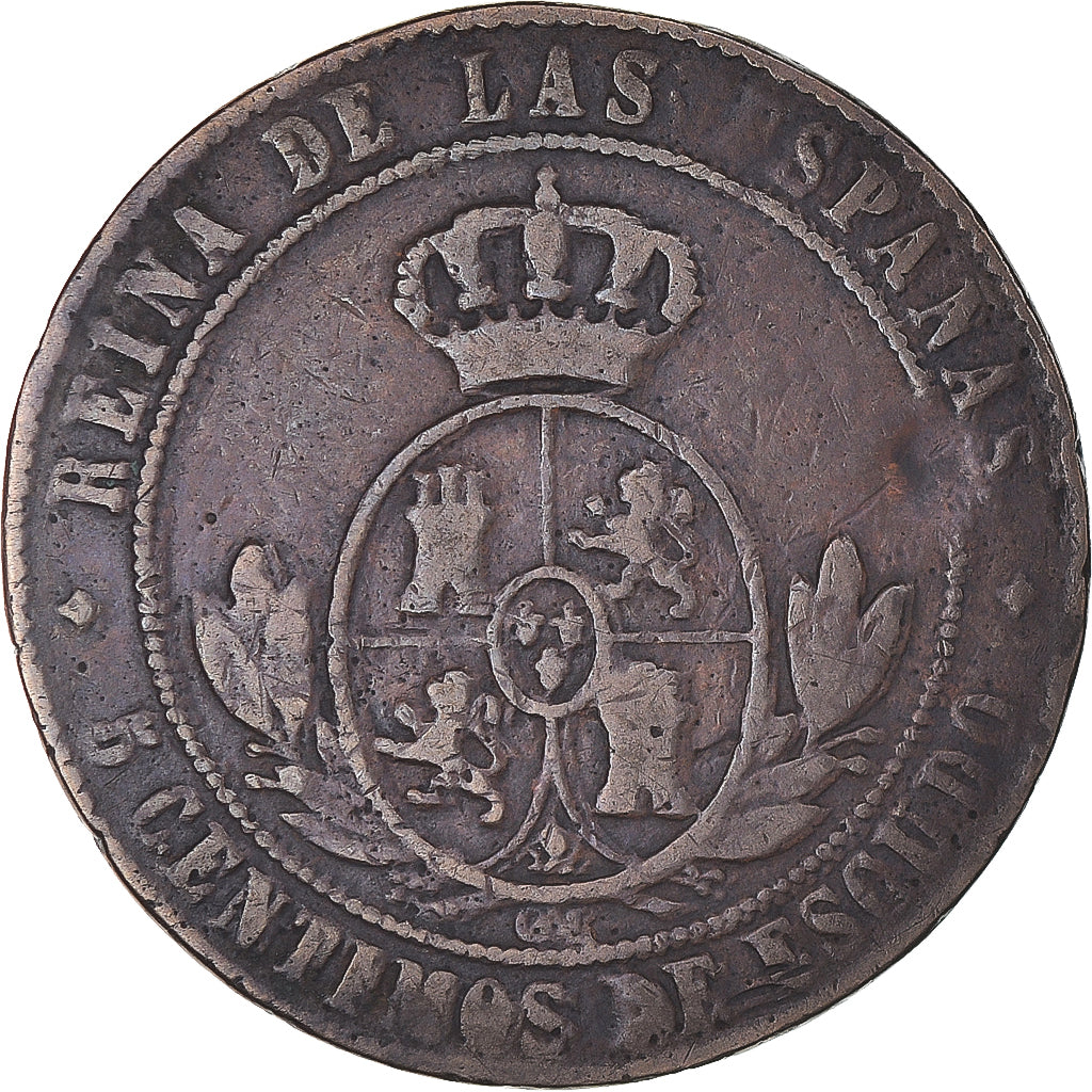 Moeda, Espanha, Isabel II, 5 Centimos, 1868, Barcelona, VF(20-25), Cobre