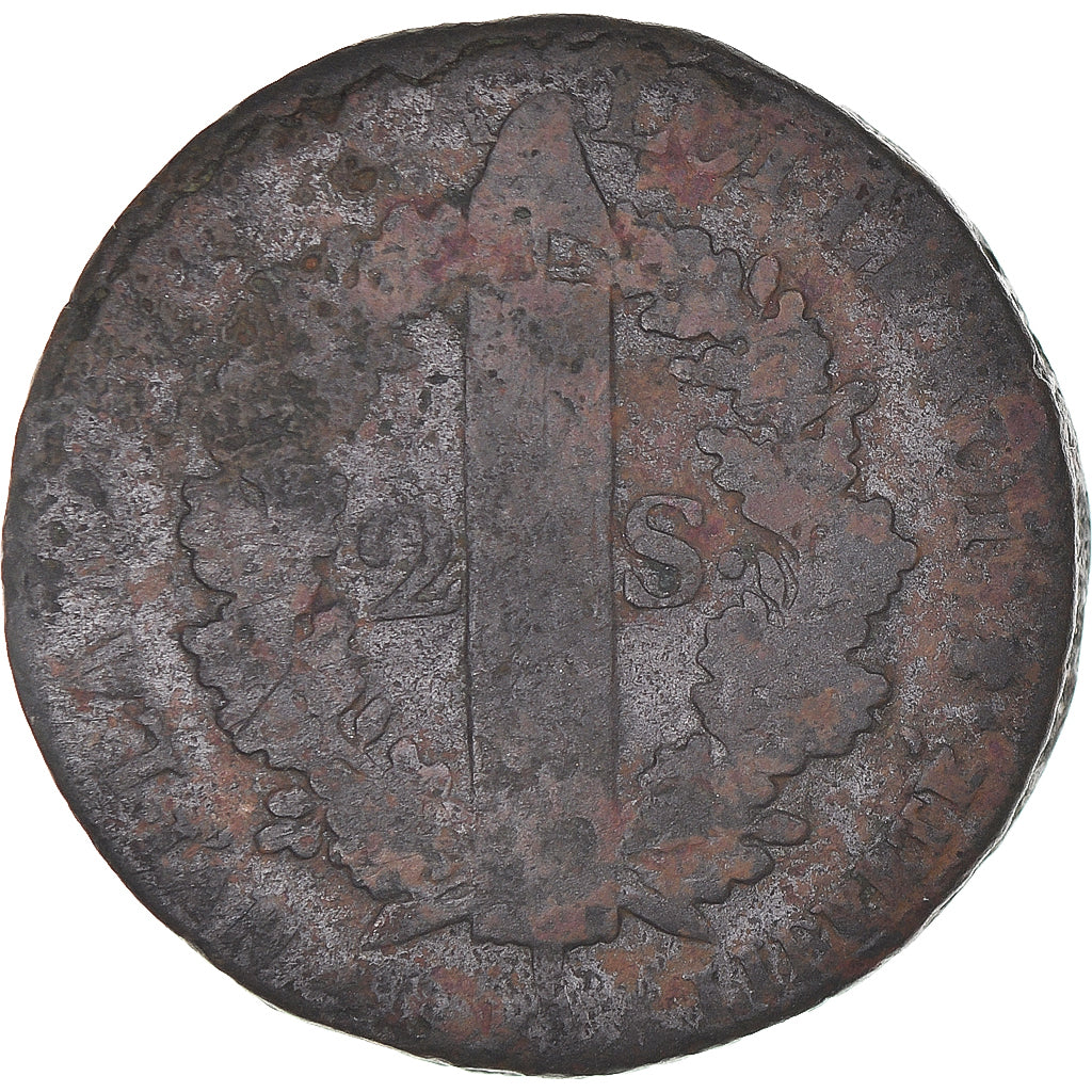 Coin, France, 2 sols françois, 2 Sols, 1792, Paris, F(12-15), Bronze, KM:603.1