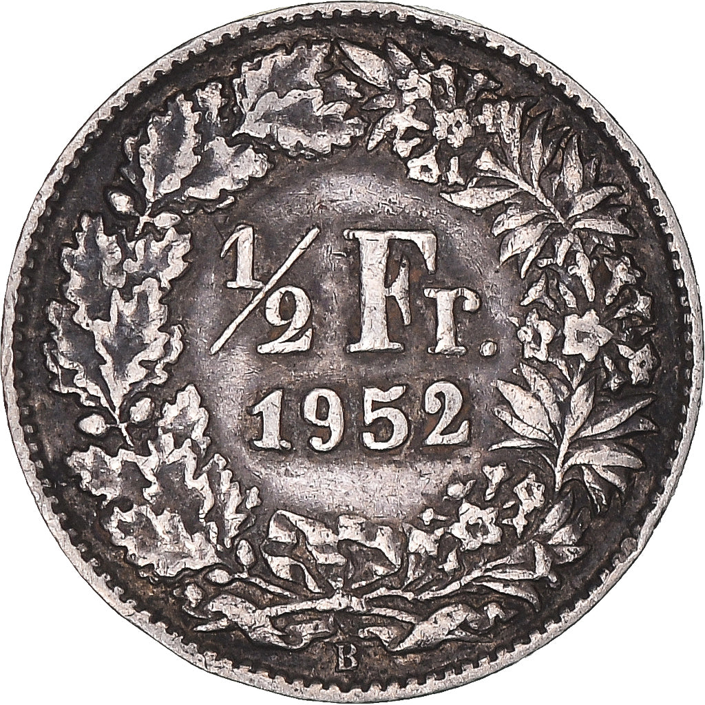 Moneta, Svizzera, 1/2 Franc, 1952, Bern, BB, Argento, KM:23