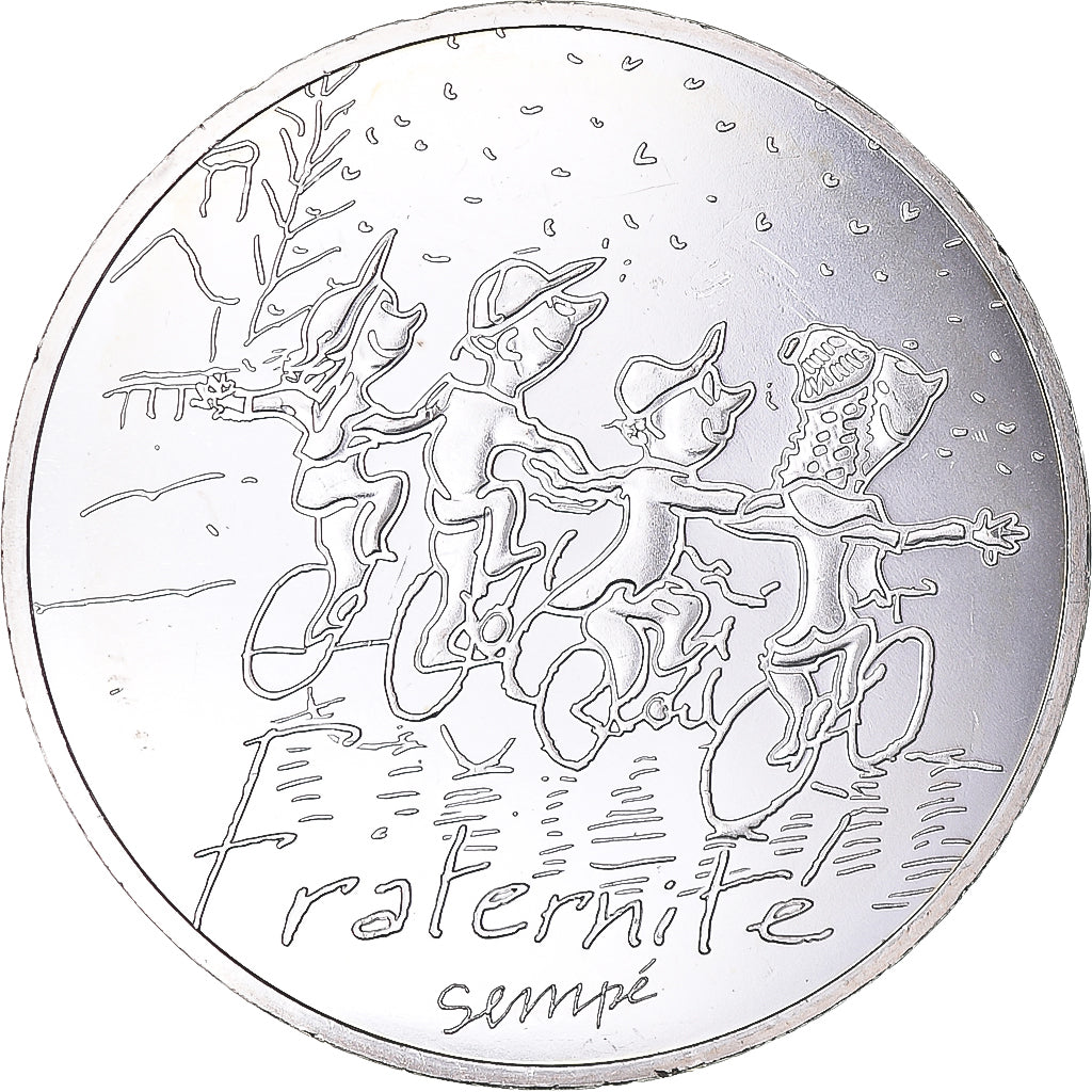 Francia, 10 Euro, Fraternité Hiver Sempé, 2014, FDC, Plata, Gadoury:EU719