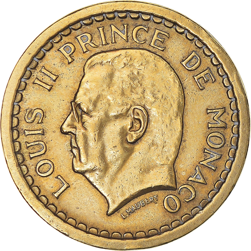 Coin, Monaco, Louis II, 2 Francs, 1945, VF(30-35), Aluminum-Bronze, KM:121a
