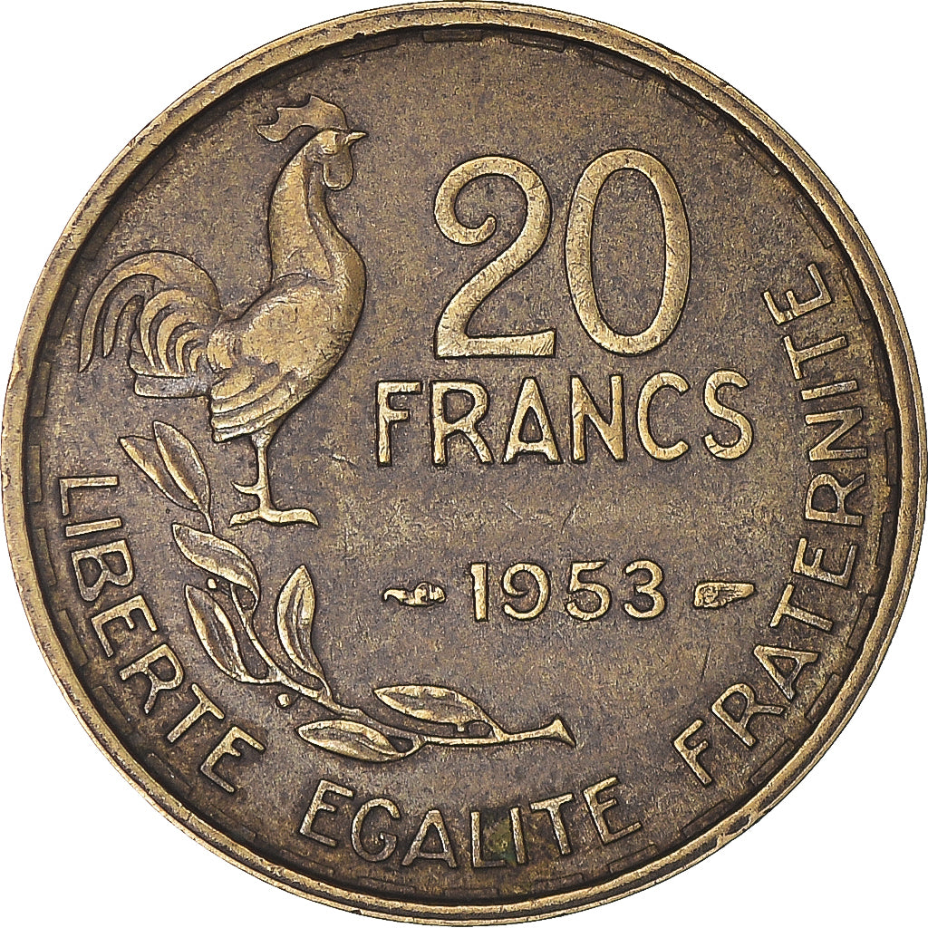 Moneta, Francia, Guiraud, 20 Francs, 1953, Paris, BB, Alluminio-bronzo