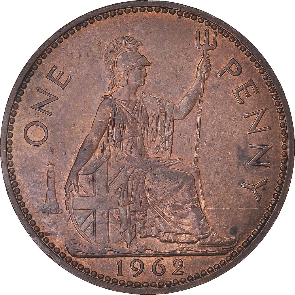 Moneta, Wielka Brytania, Elizabeth II, Penny, 1962, AU(55-58), Brązowy, KM:897