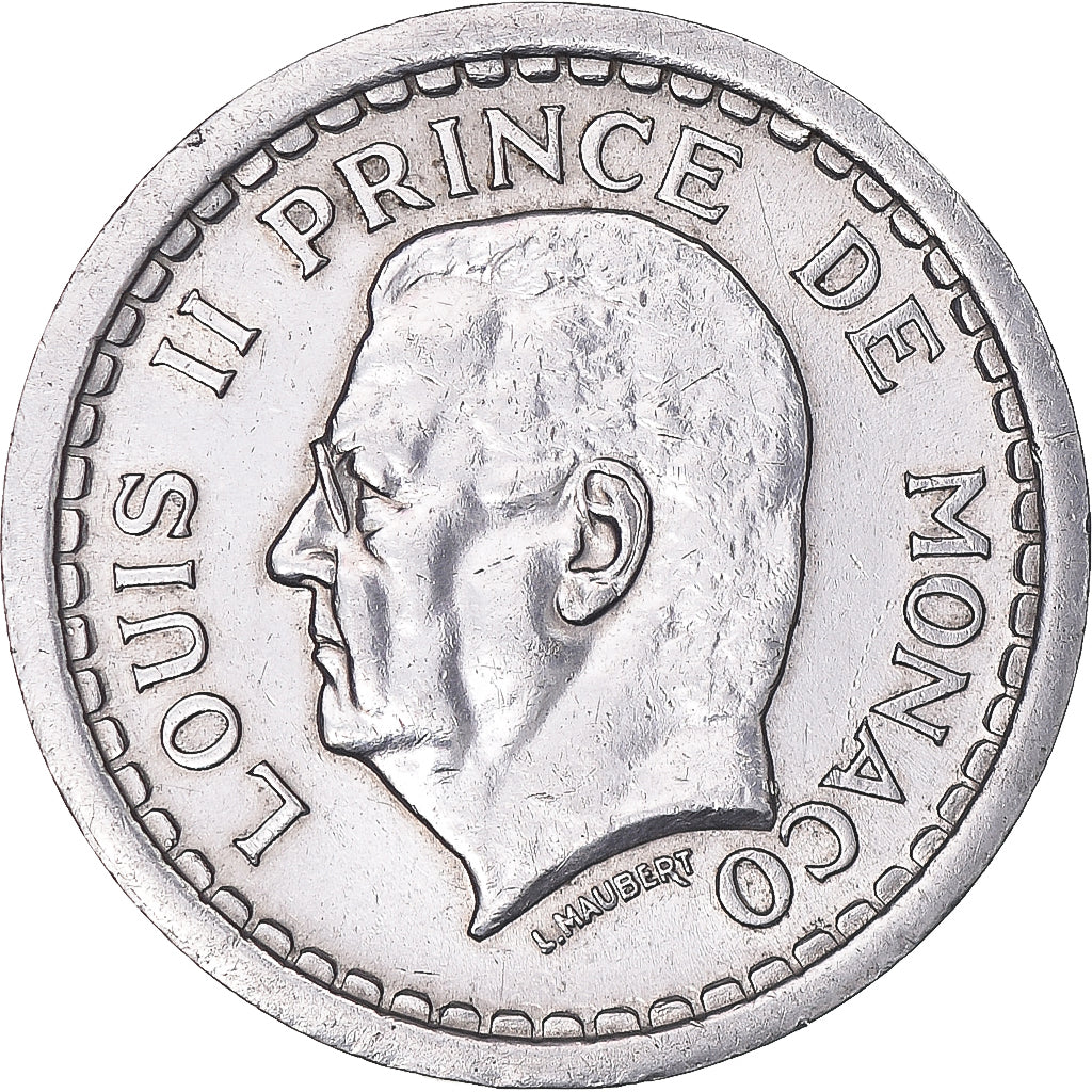 Moeda, Mónaco, Louis II, 2 Francs, 1943, EF(40-45), Alumínio, KM:121