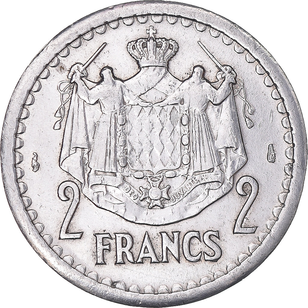 Moeda, Mónaco, Louis II, 2 Francs, 1943, EF(40-45), Alumínio, KM:121