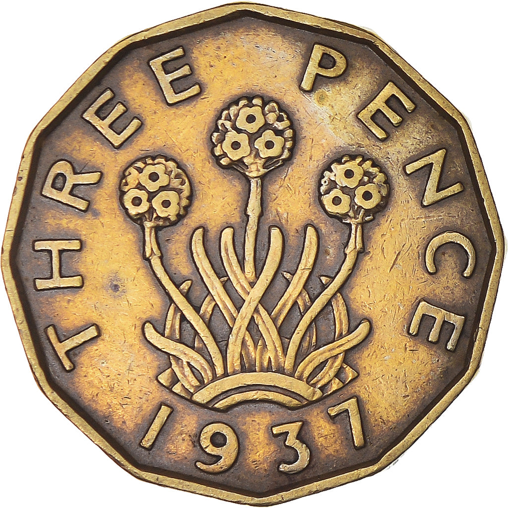 Coin, Great Britain, George VI, 3 Pence, 1937, EF(40-45), Nickel-brass, KM:849