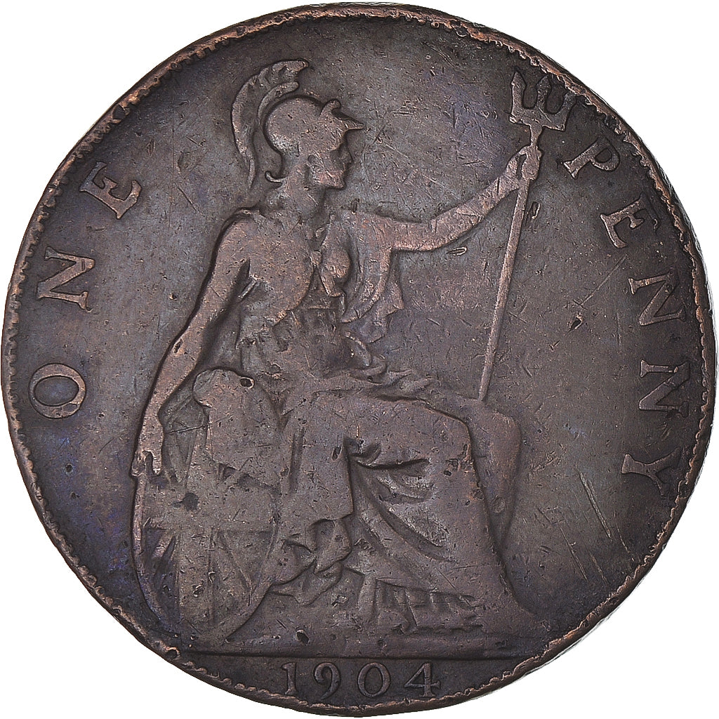 Coin, Great Britain, Edward VII, Penny, 1904, VF(20-25), Bronze, KM:794.2