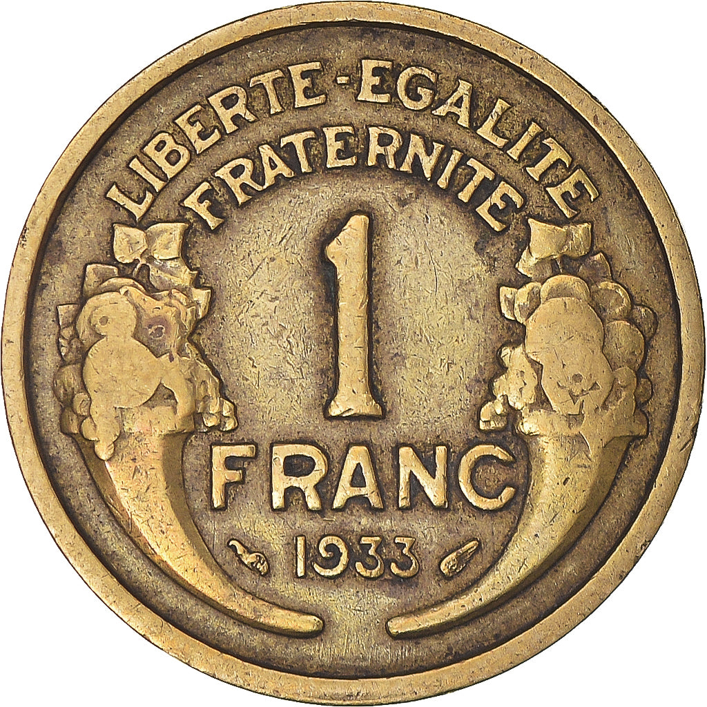Moneda, Francia, Morlon, Franc, 1933, Paris, BC+, Aluminio - bronce, KM:885