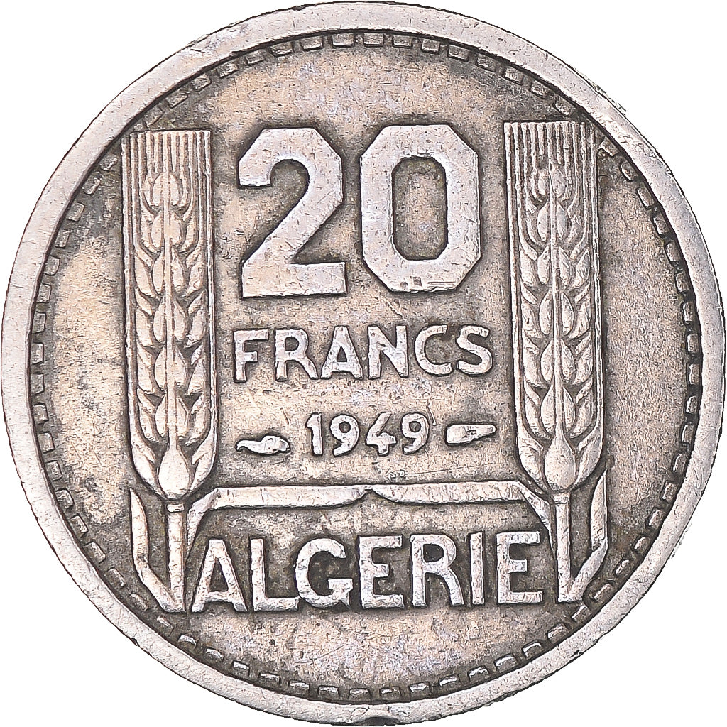 Moeda, Argélia, 20 Francs, 1949, Paris, VF(20-25), Cobre-níquel, KM:91