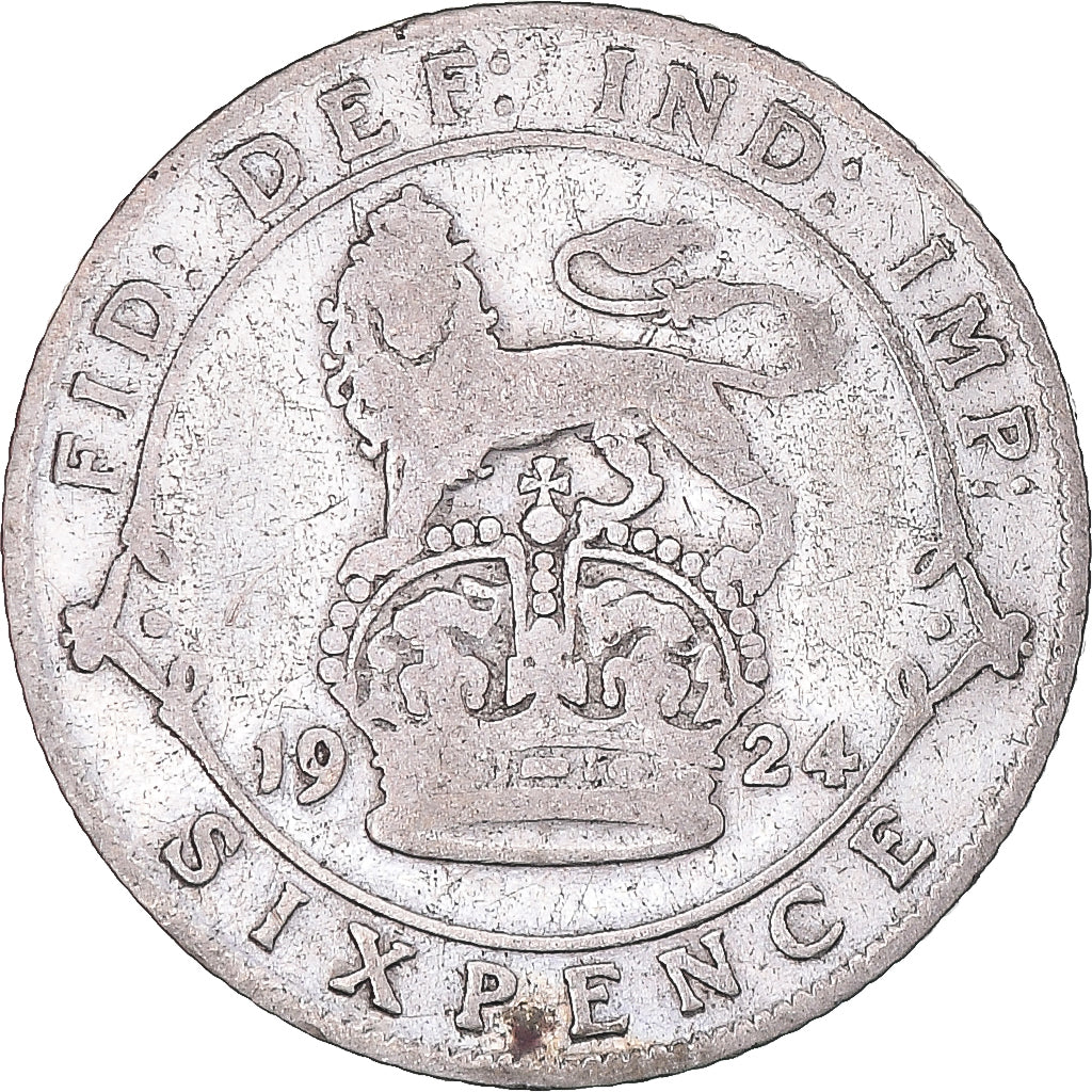 Coin, Great Britain, 6 Pence, 1924, VF(20-25), Silver, KM:815a.1