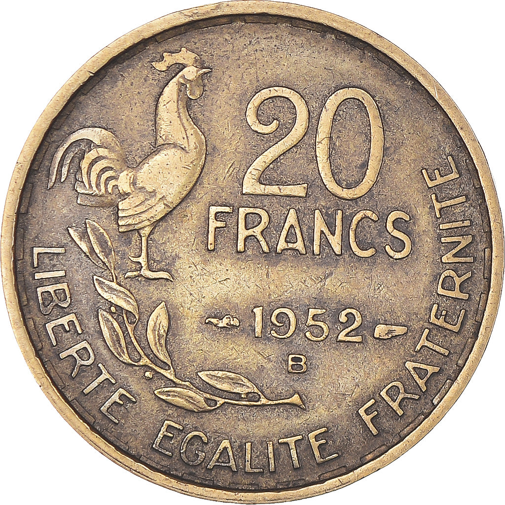 Moneta, Francia, Guiraud, 20 Francs, 1952, Beaumont - Le Roger, BB
