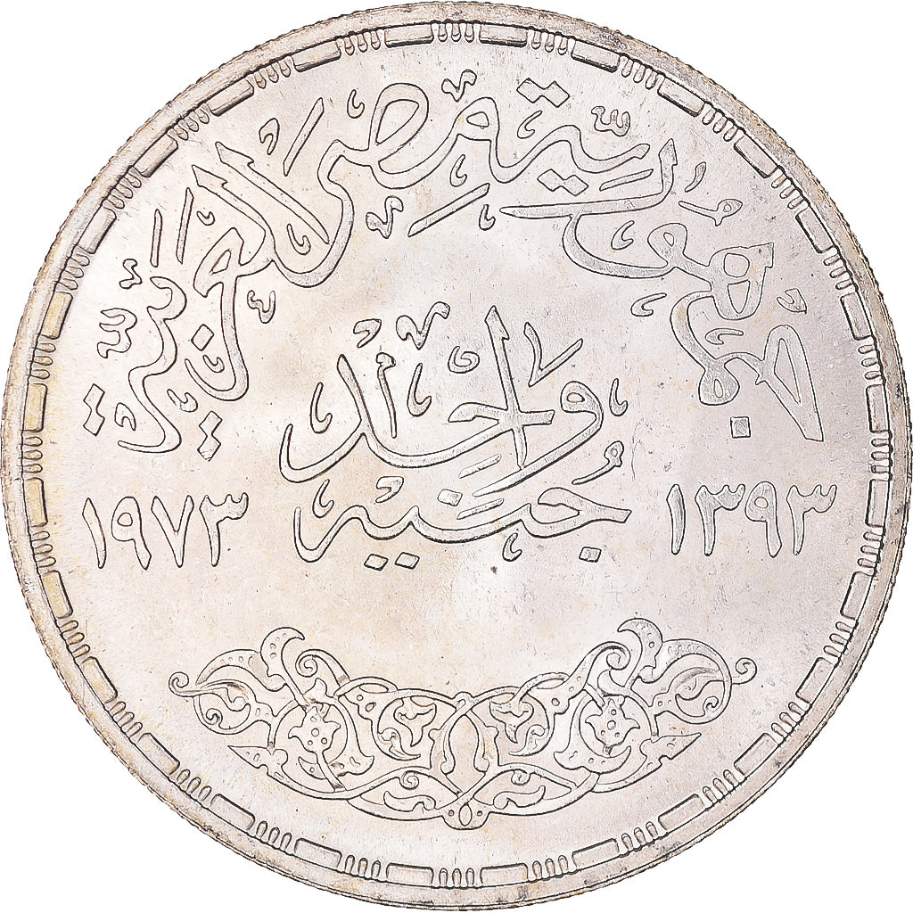 Moneda, Egipto, Pound, 1973, SC, Plata, KM:439