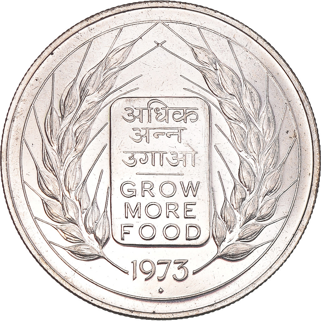 Moeda, ÍNDIA - REPÚBLICA, 10 Rupees, 1973, Mumbai, Bombay, MS(63), Prata