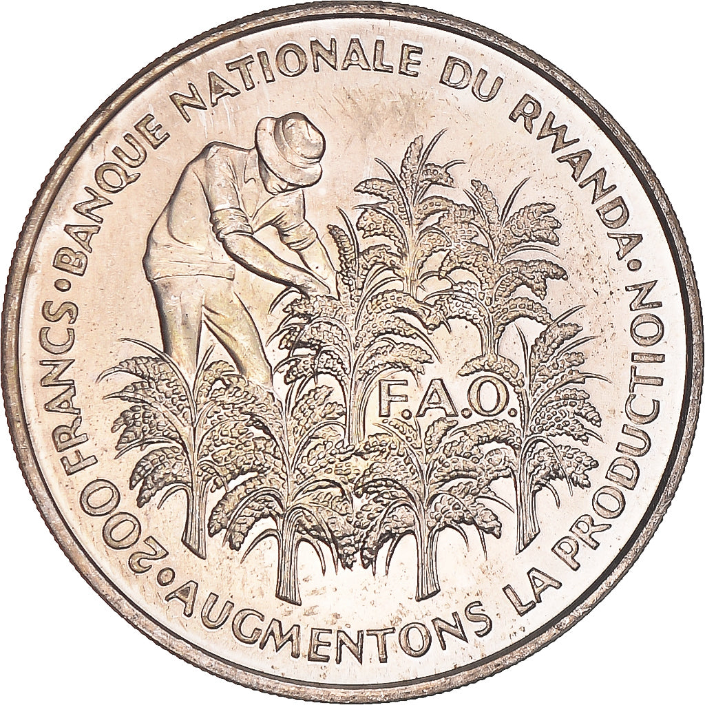 Munten, Rwanda, 200 Francs, 1972, UNC-, Zilver, KM:11