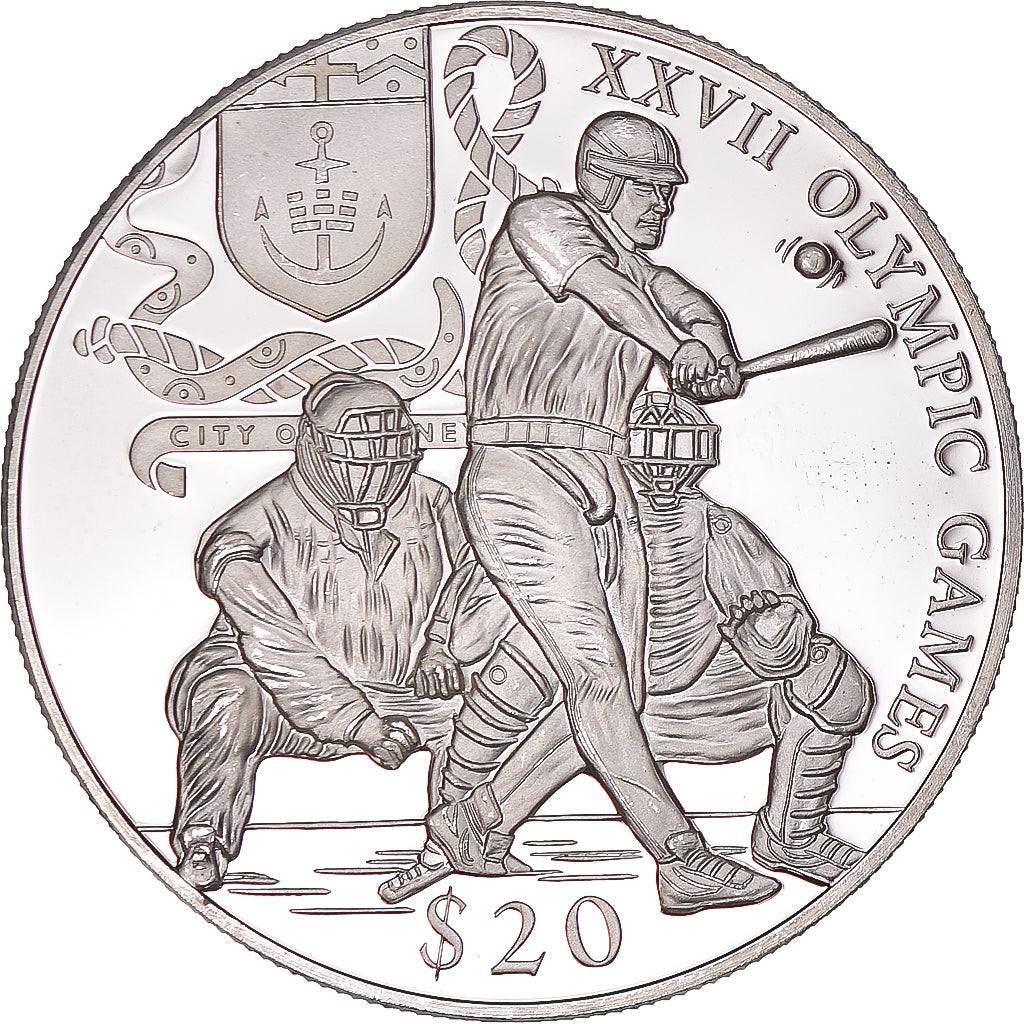 Münze, Liberia, Olympic Games, 20 Dollars, 2000, Baseball, UNZ, Silber