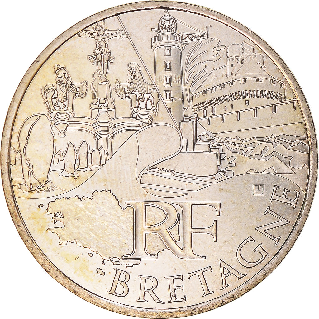France, 10 Euro, 2011, Paris, Bretagne, MS(60-62), Silver, KM:1730
