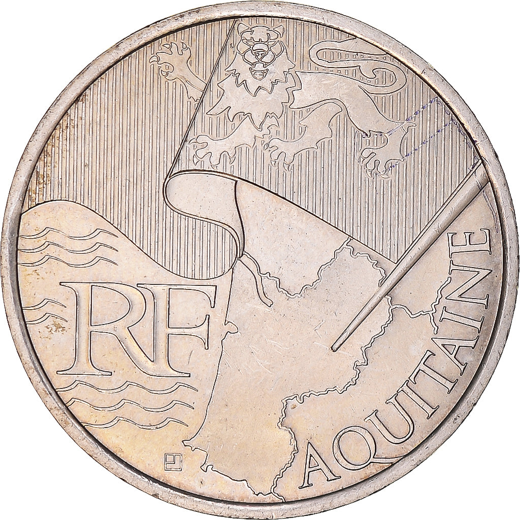 France, 10 Euro, Aquitaine, 2010, Paris, MS(60-62), Silver, KM:1645