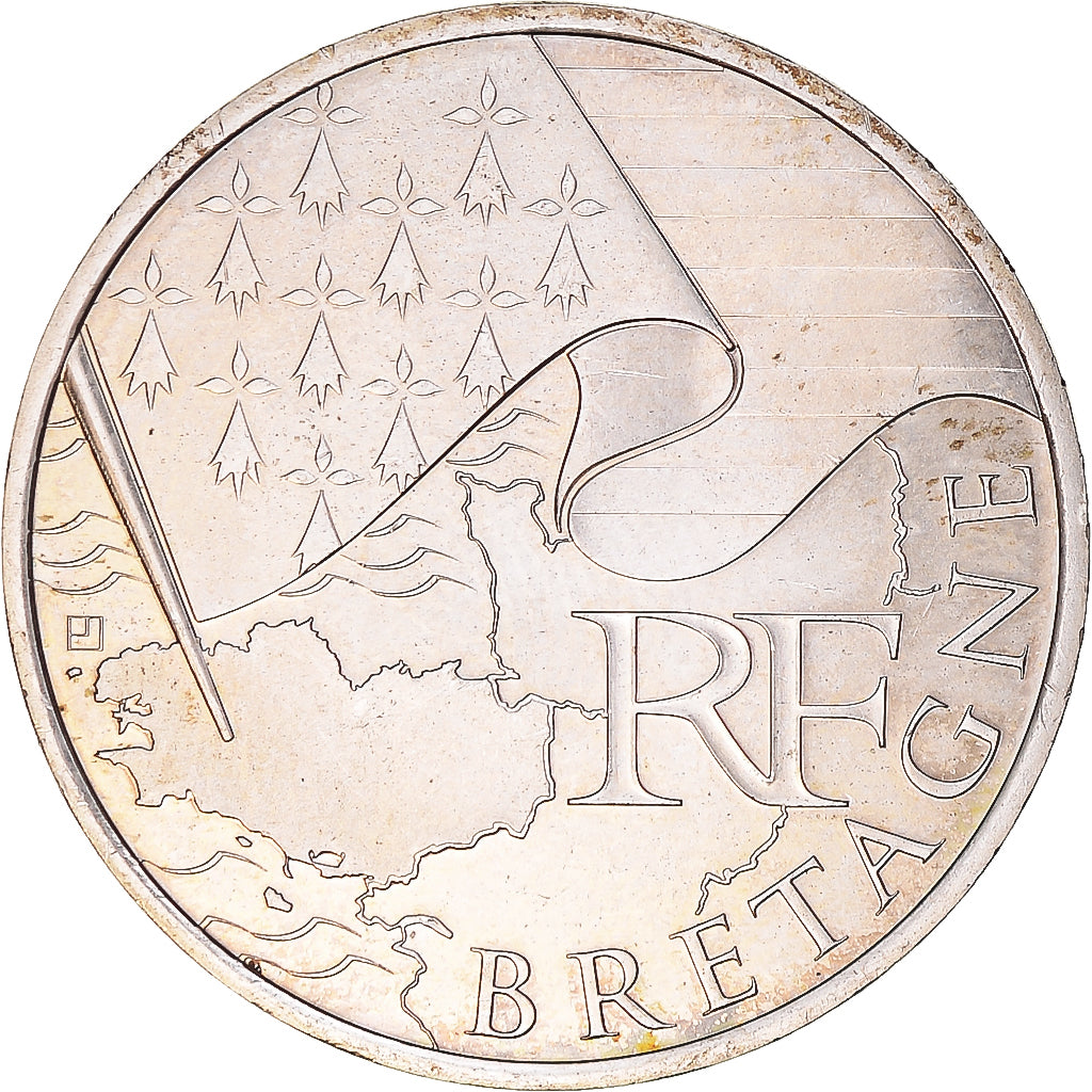 France, 10 Euro, Bretagne, Euros des régions, 2010, Paris, SPL, Argent, KM:1648